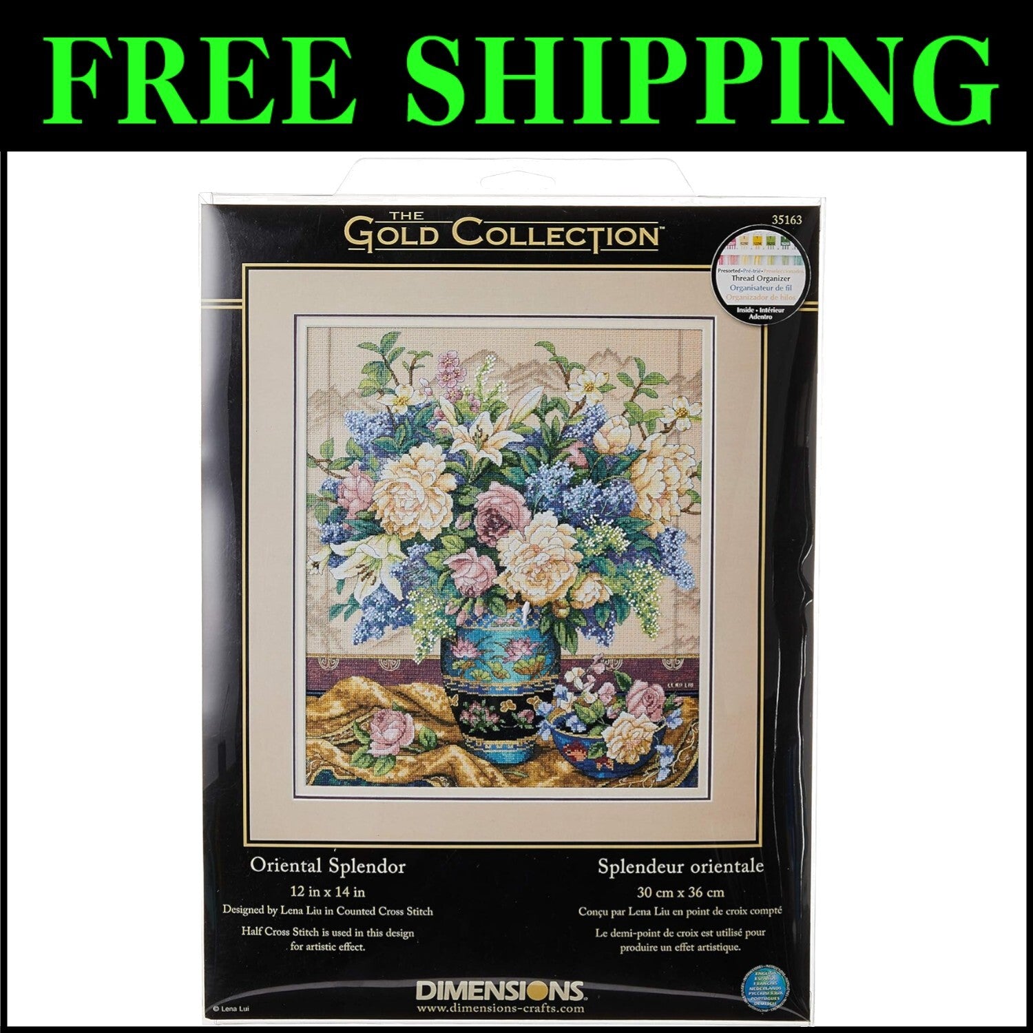 Create Stunning DIY Wall Art with Gold Collection Oriental Flower Cross Stitch