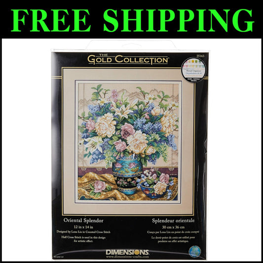 Create Stunning DIY Wall Art with Gold Collection Oriental Flower Cross Stitch