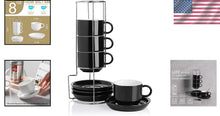 Load image into Gallery viewer, Insulated Porcelain Coffee Cup Set - 4 Stackable 8oz Latte and Cappuccino Mugs