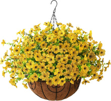 Load image into Gallery viewer, UV Resistant Artificial Flowers in Coconut Lined Hanging Basket - 15.7" Diameter