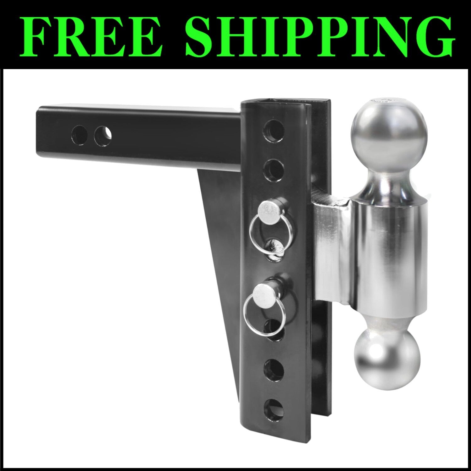Adjustable Dual Ball Mount - 12,000 lbs Capacity for 2" Receiver, Dual Balls