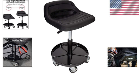 Adjustable 300Lbs Capacity Tractor Seat with Heavy-Duty Casters for Mobility