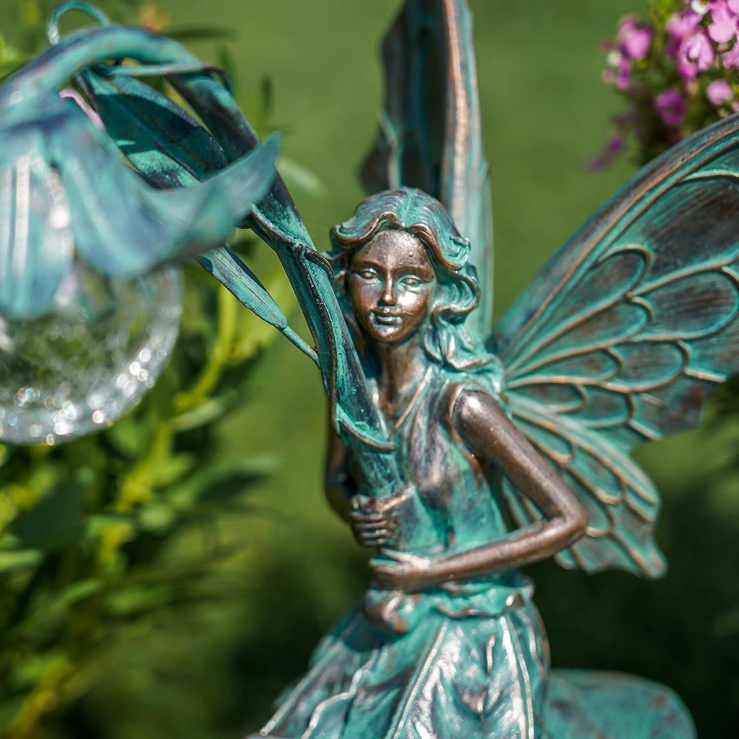 Elegant Patina Bronze Fairy Sculpture - Perfect Gift for Garden Lovers - 13.8"