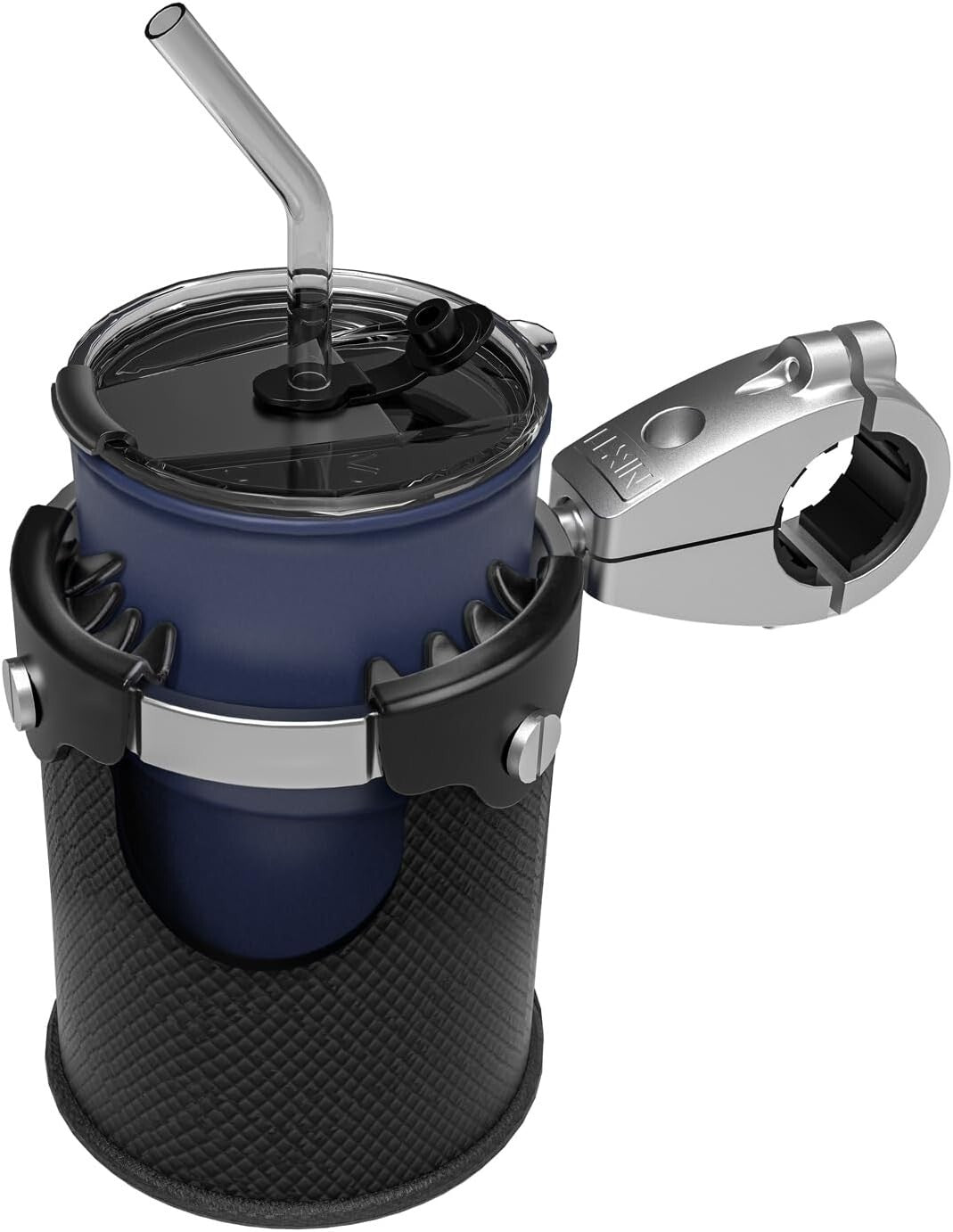 Durable 360° Swivel Motorcycle Cup Holder with Gear Basket - Fits 7/8" to 1 1/4"