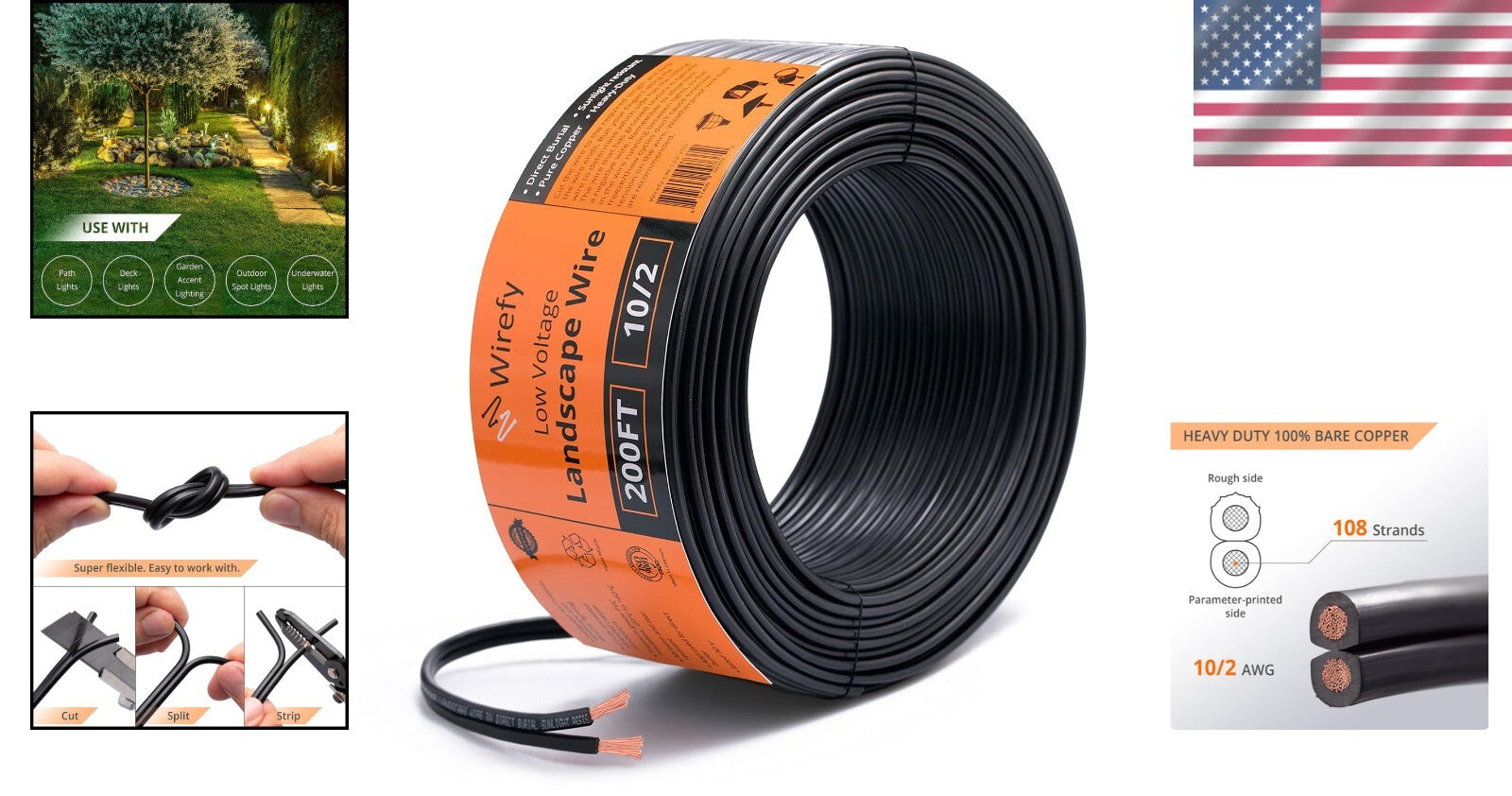 Durable 10-Gauge Copper Landscape Wire Kit - 200ft Direct Burial Safety Standard