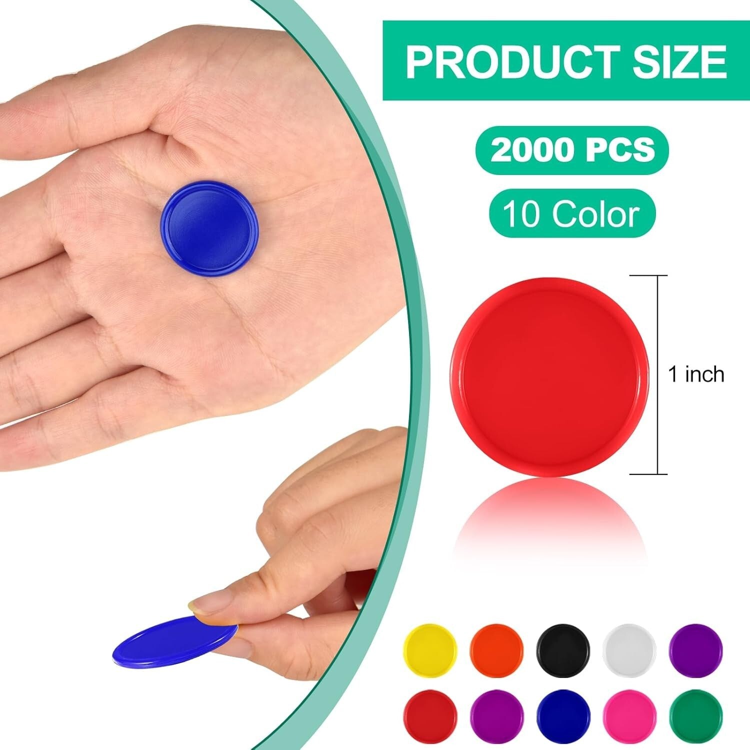 Engaging 1-Inch Bingo Chips - 2000 Colorful Disks for Math Practice & Games