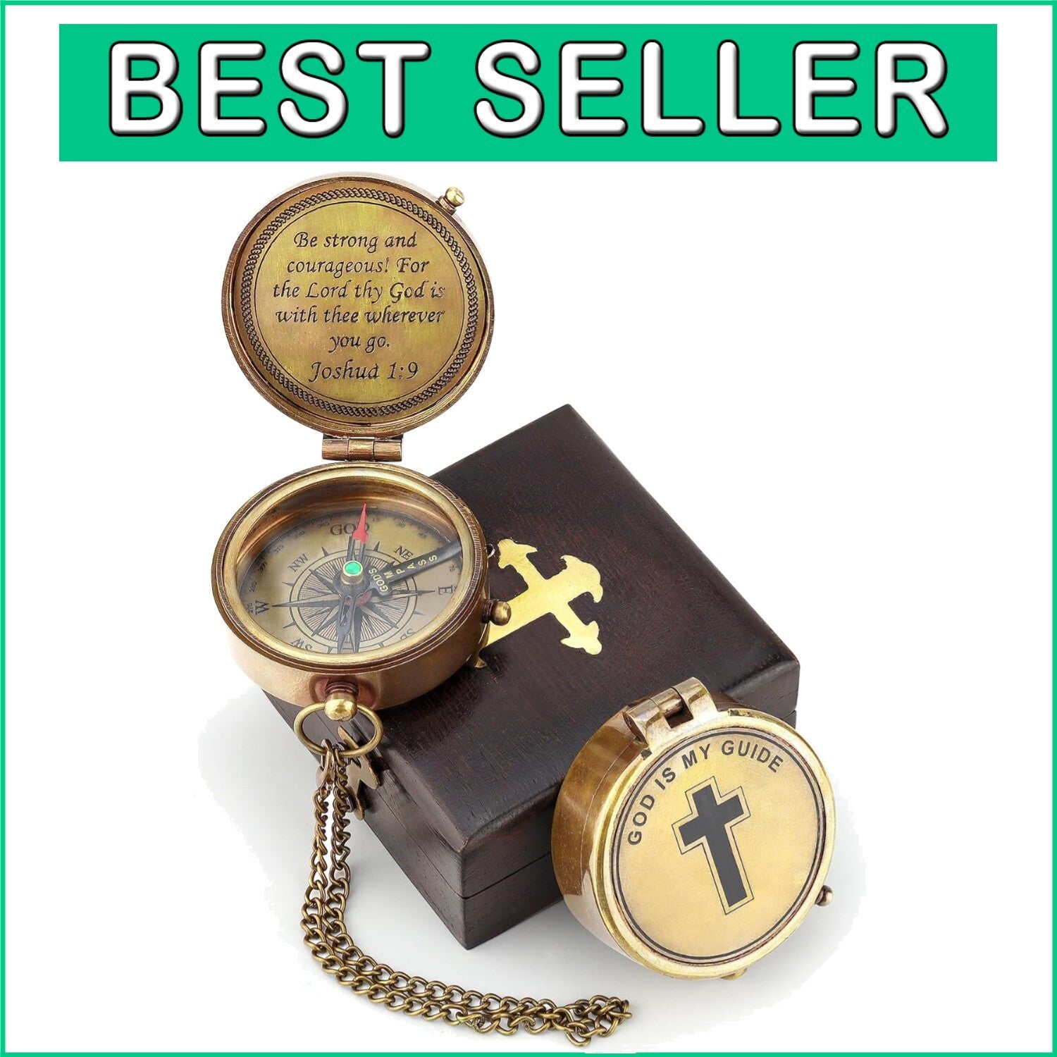 Elegant Brass Compass Display with Joshua 1:9 Inscription - Perfect for Gifting