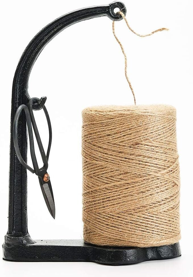 Elegant Cast Iron Twine Holder Set with 1300ft Natural Jute Twine & Scissors