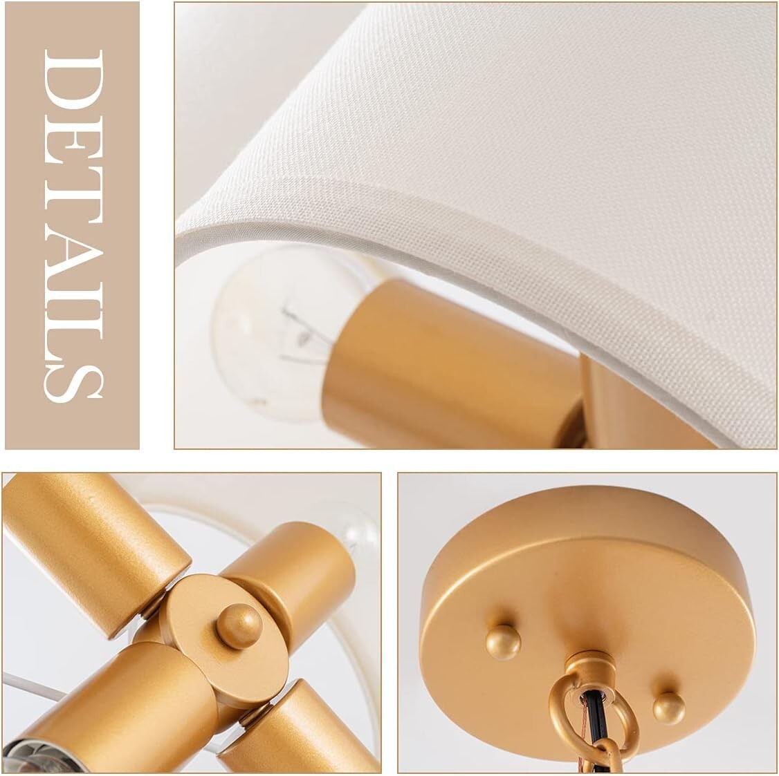 Elegant Modern Farmhouse Chandelier with Dimmable 4-Light Pendant in Off-White