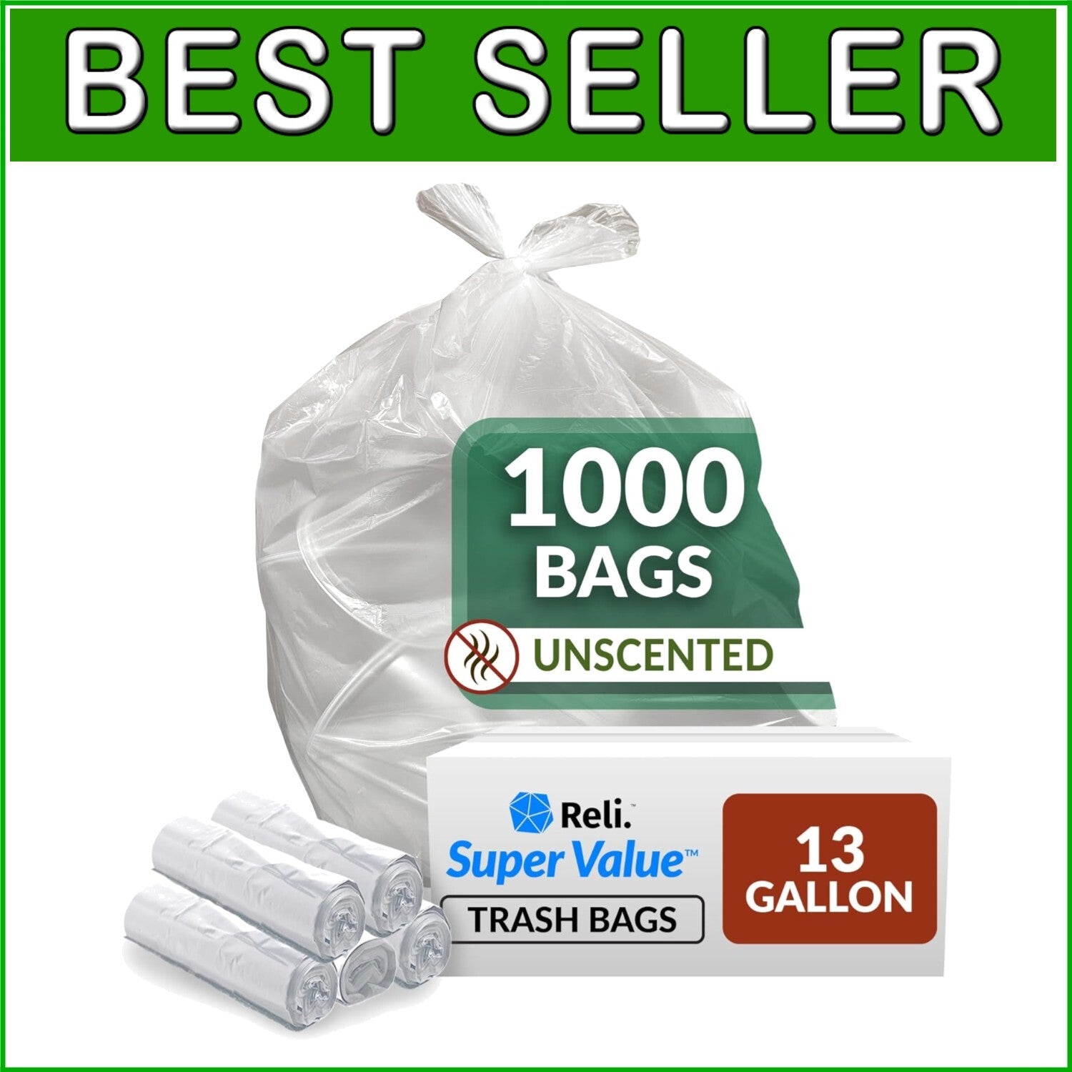 13 Gallon Multi-Use Clear Garbage Bags - 1000 Count for Strong Waste Disposal