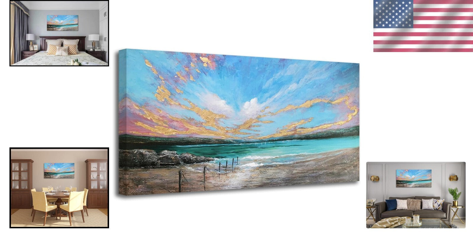 Vibrant Abstract Ocean Teal Wall Art - 40"x20" Textured Canvas for All Rooms