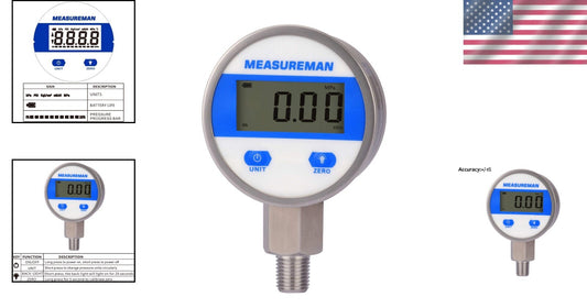 Battery-Powered Industrial Pressure Gauge, 2-1/2" Dial, Stainless Steel 1/4" NPT