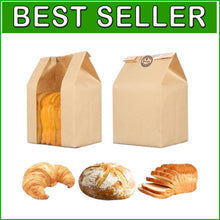 Load image into Gallery viewer, Large Kraft Bakery Bags 12.6x8.3x4 for Bakery Packing with Window &amp; Labels