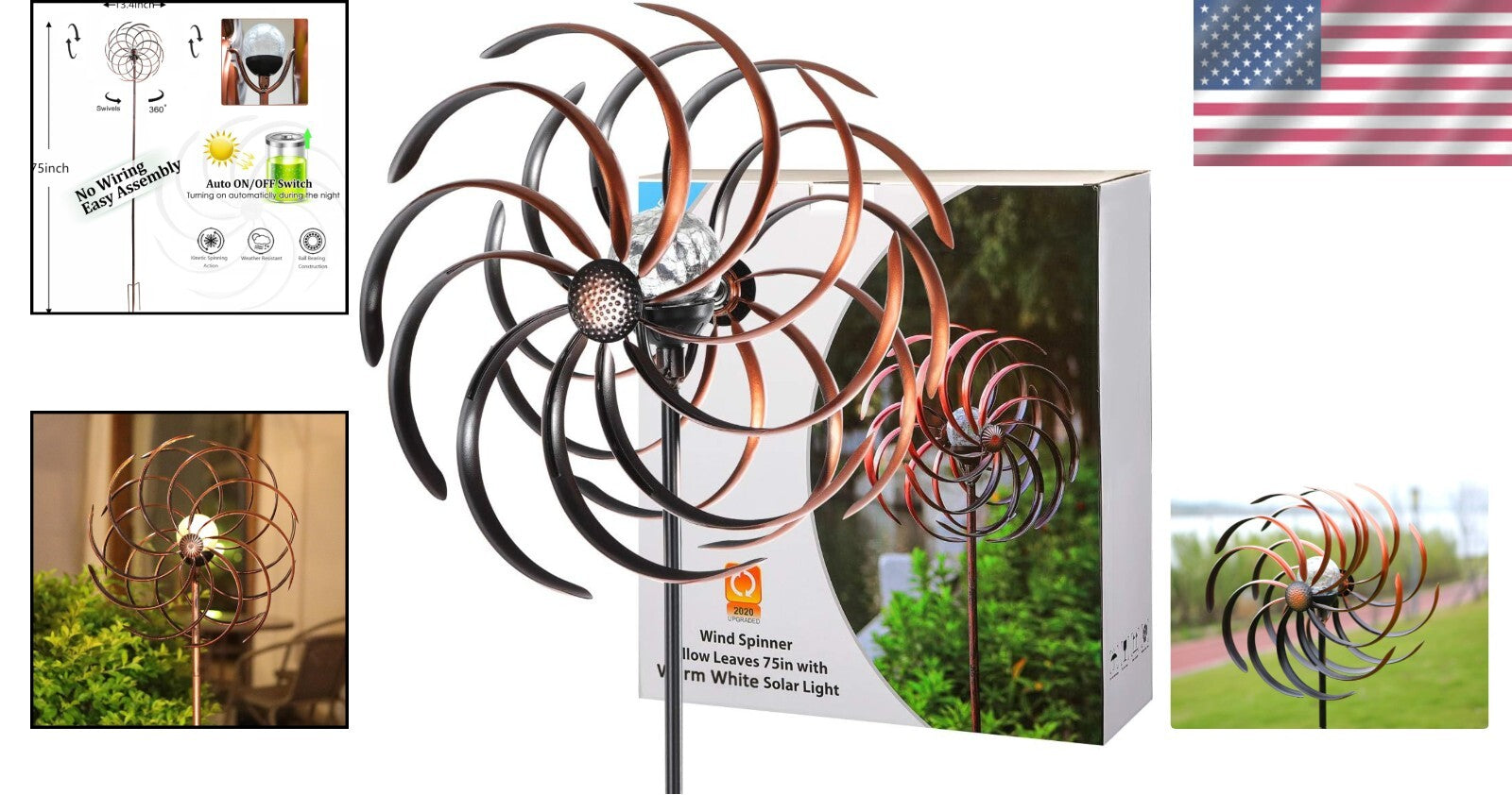Bronze Solar Wind Spinner - Illuminate Your Lawn with Stylish Kinetic Motion