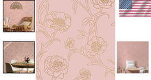 Load image into Gallery viewer, Moisture-Resistant Floral Peel &amp; Stick Wallpaper in Pink and Gold - 20.5" x 198"