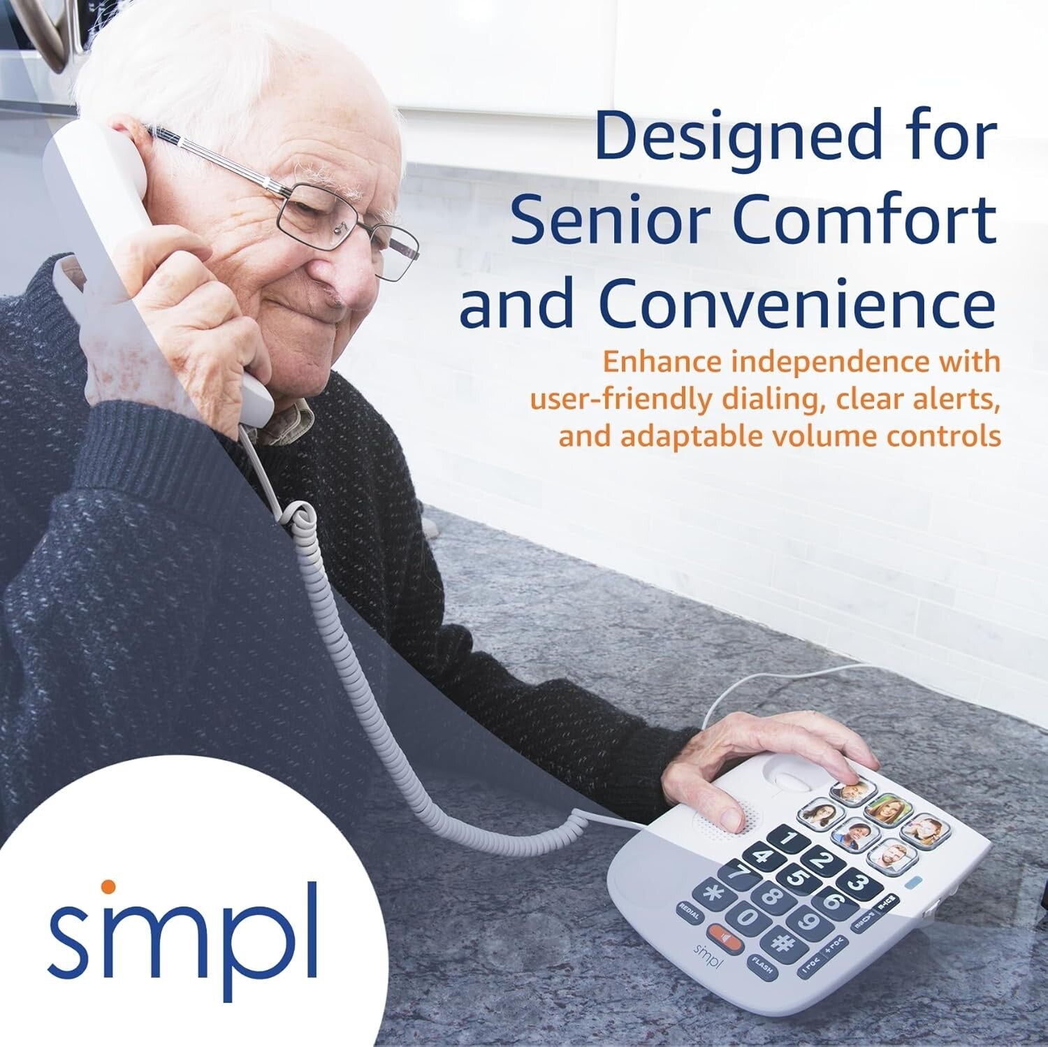 Hands-Free Corded Phone with Photo Memory – Ideal for Seniors & Hearing Impaired