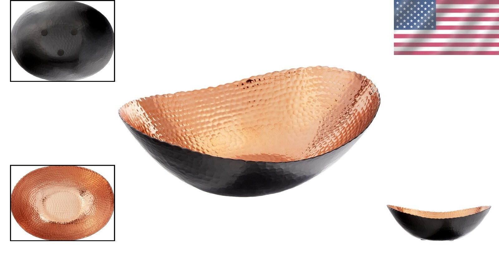 Elegant 14.75" x 11" Hammered Black and Copper Oval Bowl - Fruit or Nut Use