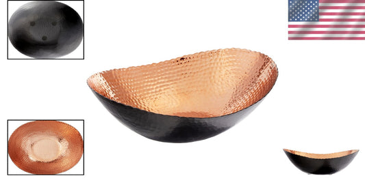 Elegant 14.75" x 11" Hammered Black and Copper Oval Bowl - Fruit or Nut Use