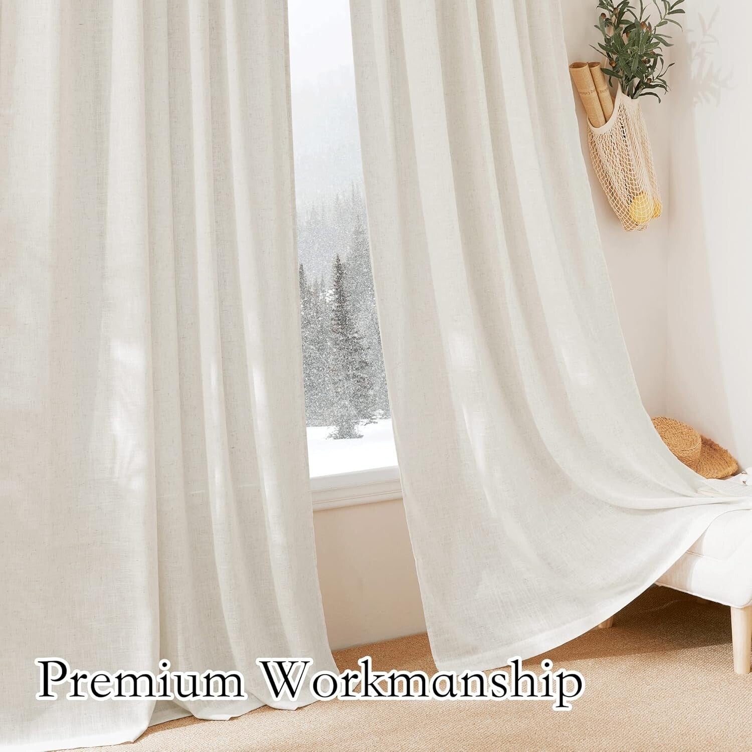 Elegant Linen Sheer Curtains - 70x63 Inch Panels for Bright, Airy Spaces