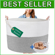 Load image into Gallery viewer, Multi-Use XXL Cotton Rope Basket for Blankets, Toys, &amp; Laundry - Grey &amp; White