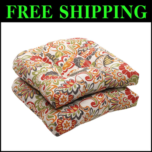 Bright Floral Tufted Seat Cushions, 19"x19", Weather & Fade Resistant - Set of 2