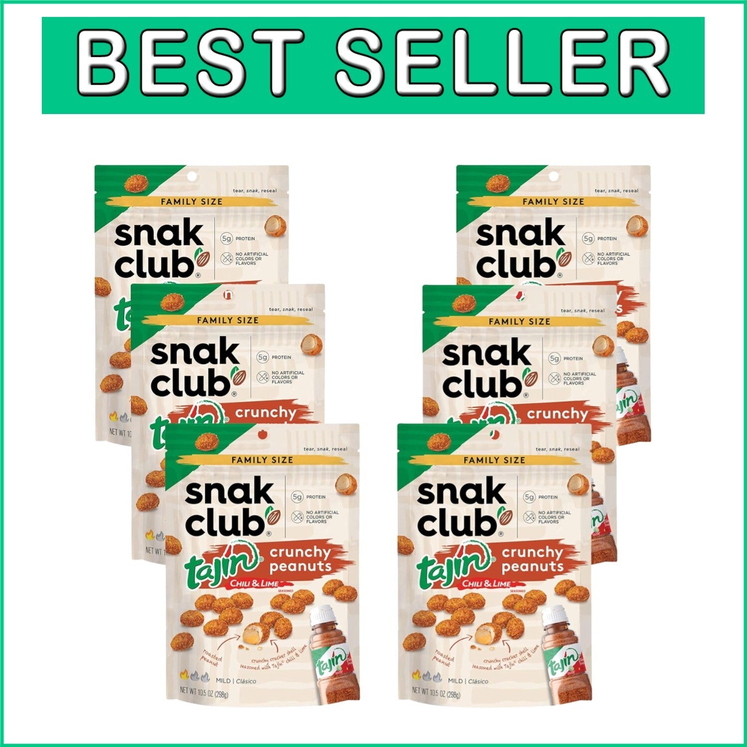 Bold Tajin Peanuts with Chili & Lime, Protein-Packed, 10.5 oz Resealable Pouches