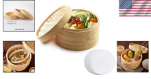 Load image into Gallery viewer, 12-Inch Bamboo Steamer Set with 100 Parchment Liners for Healthy Cooking