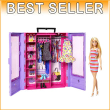 Load image into Gallery viewer, Doll Wardrobe Organizer: Fashionistas Ultimate Closet with 3 Stylish Outfits