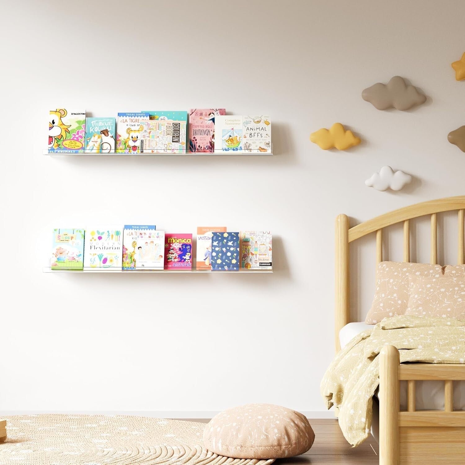 Set of 2 Floating Acrylic Shelves 35.5x5.5 - Modern Wall Storage Solution