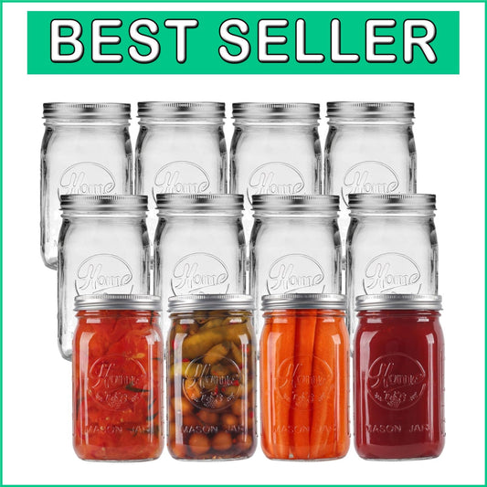 Clear Glass Mason Jars - 12 Pack 32 oz for Leafy Greens, Canning & Kitchen Decor
