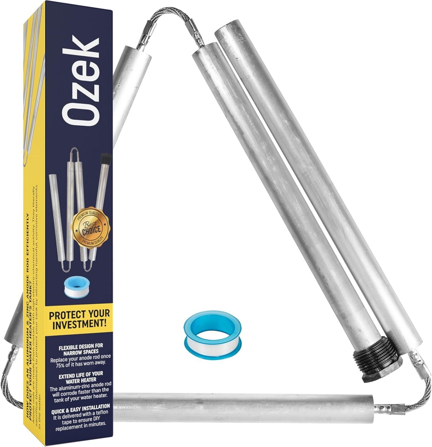 Durable Aluminum Anode Rod with PTFE Tape - Easy Installation for Water Heaters