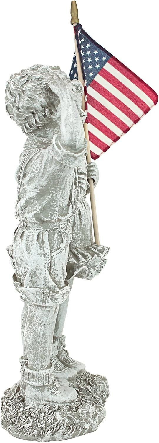 8" Patriotic Children Statue with USA Flag - Perfect for Memorials & Holidays