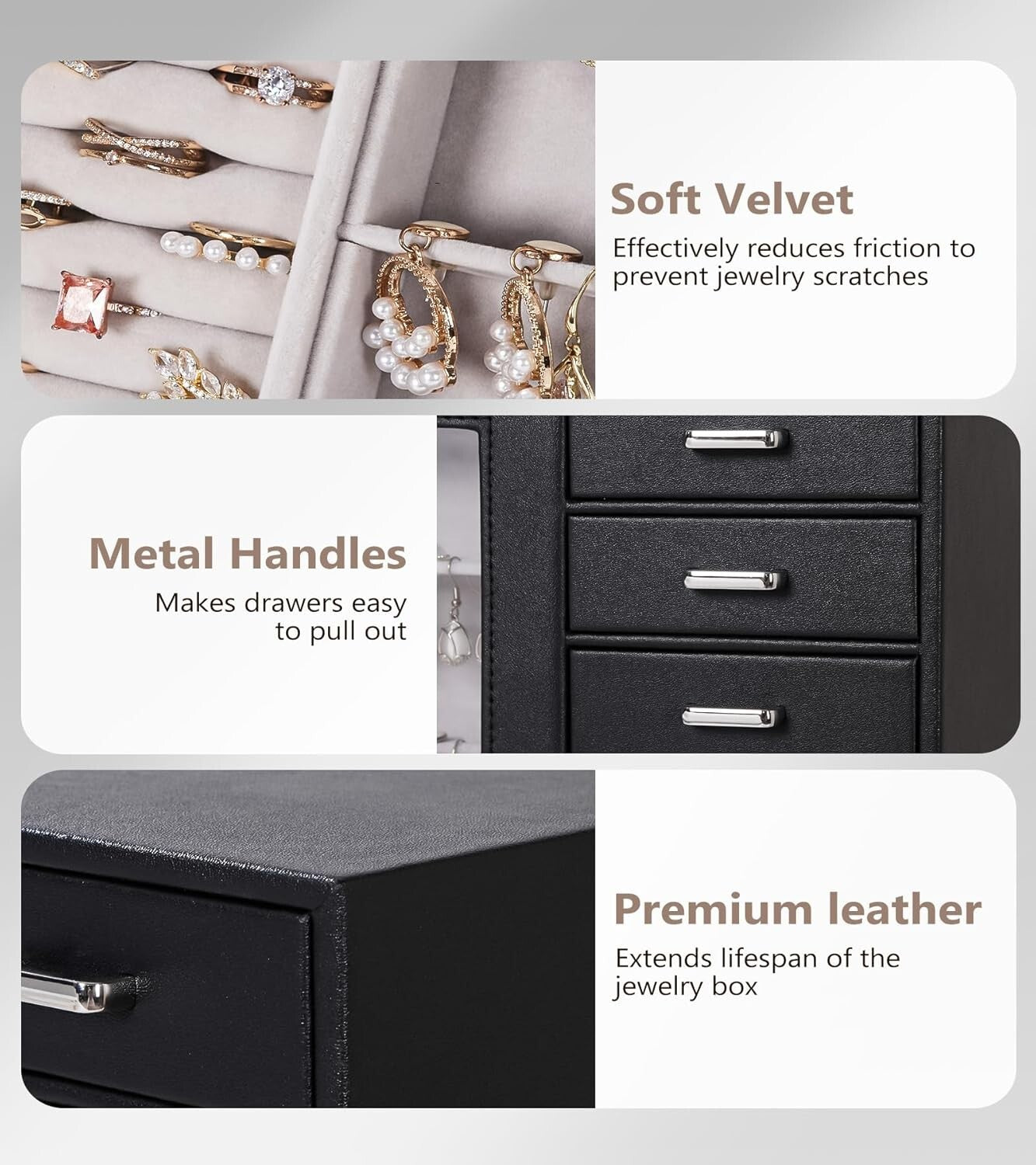 Elegant Large Jewelry Box Organizer with Glass Window & Velvet Lining - 5.4x10.8