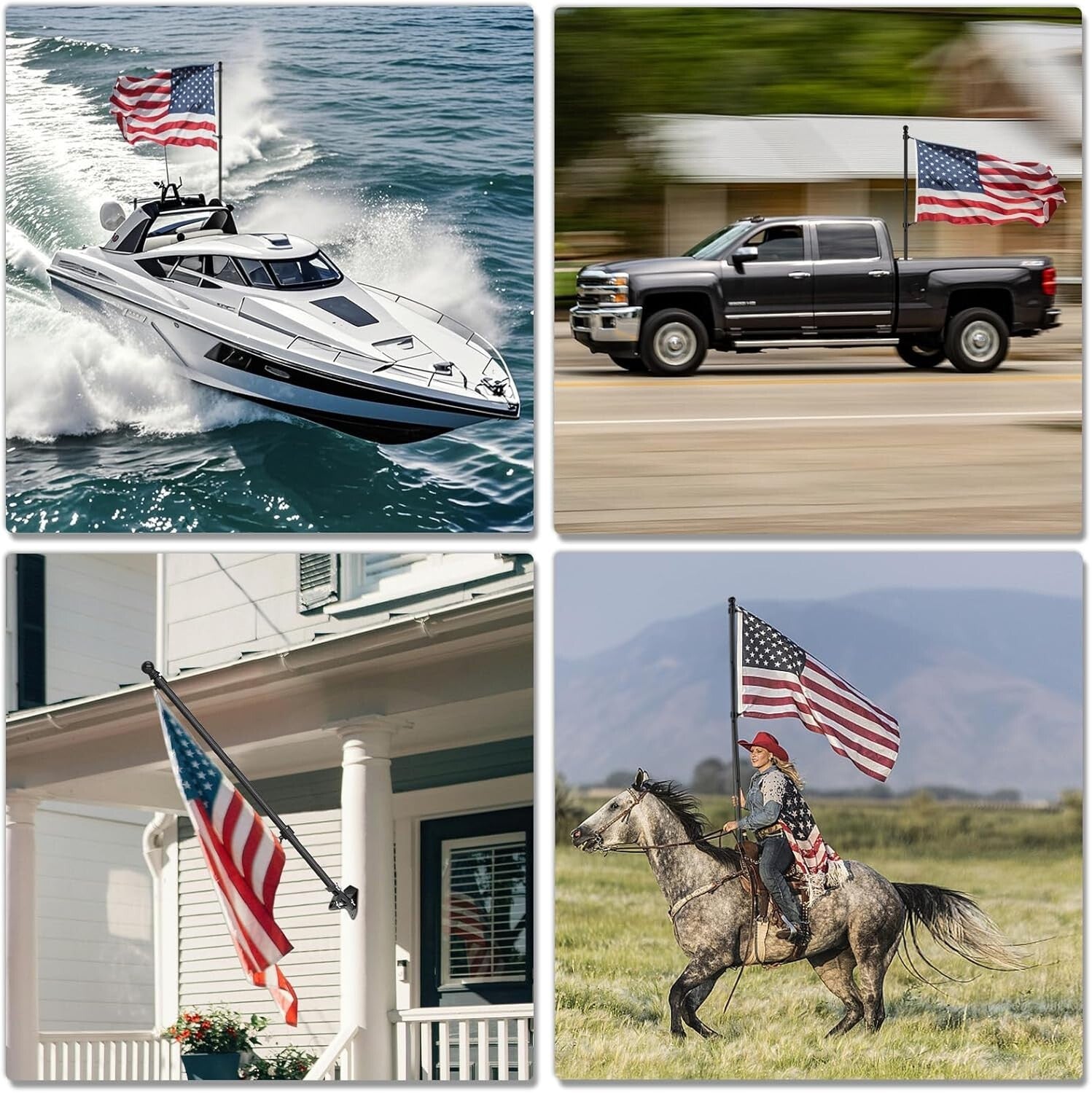 5 FT Stainless Steel Flag Pole with 360° Rotating Ring - Ideal for Trucks, Boats