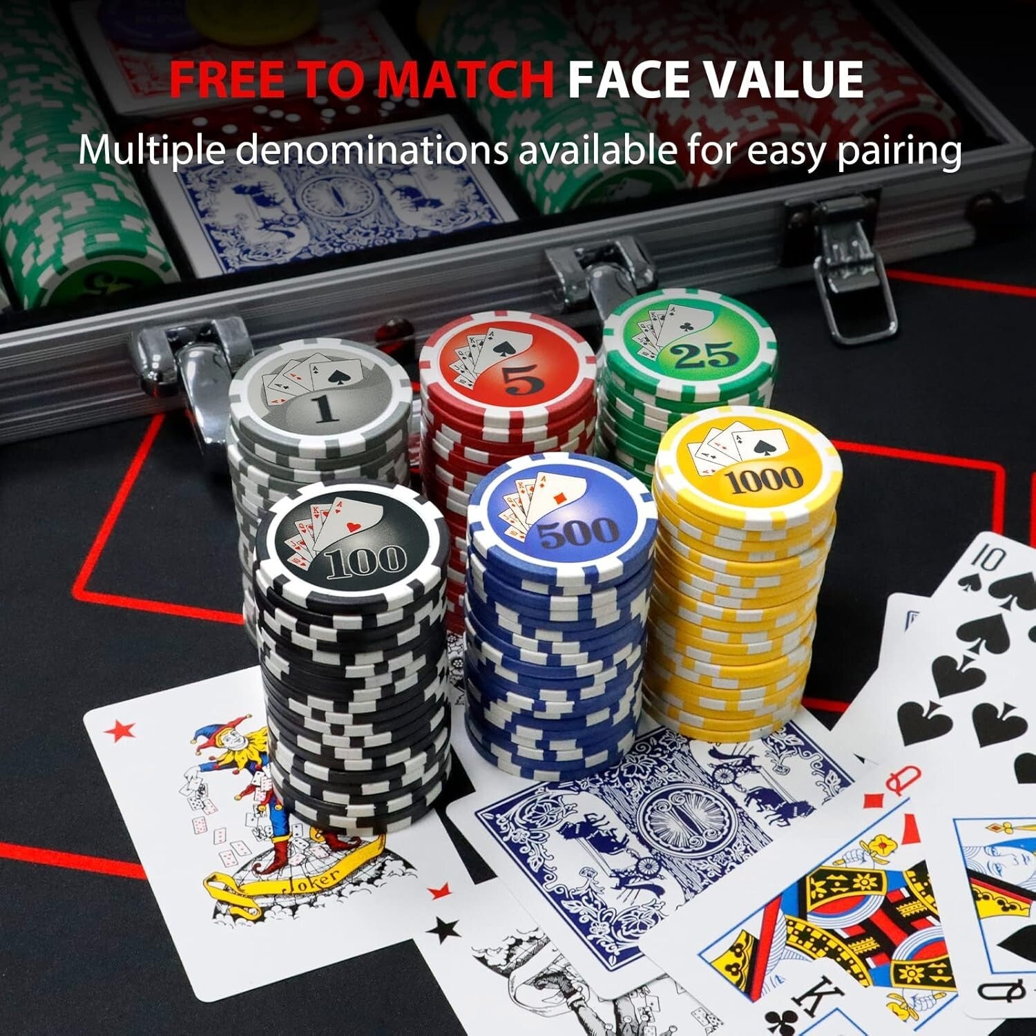 Complete 500 Chip Poker Set with Buttons, Dice & Travel Case - Party Essentials