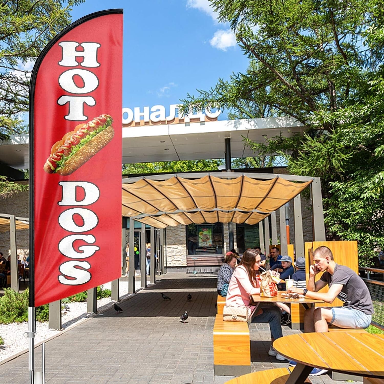 Portable Hot Dog Feather Flag Kit - Outdoor/Indoor Advertising with Ground Stake