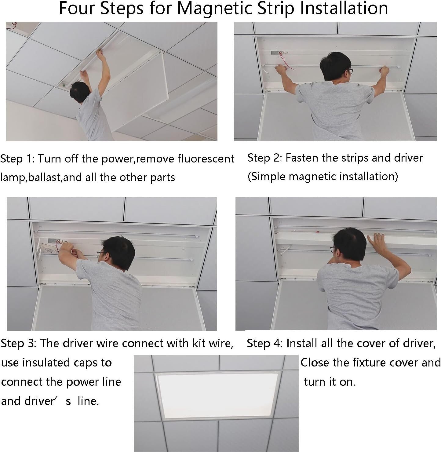 4 Pack LED Troffer Retrofit Kit - 36W Magnetic Installation, 5000K Brightness