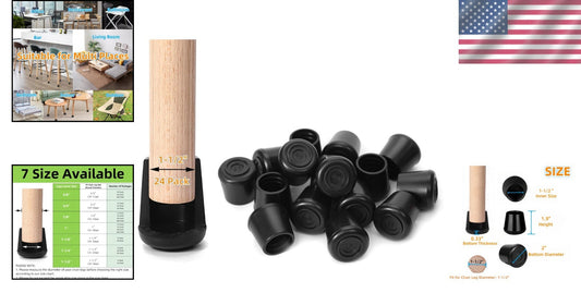 Protective Furniture Leg Caps – 24-Pack Non-Slip Rubber Tips for All Chair Types