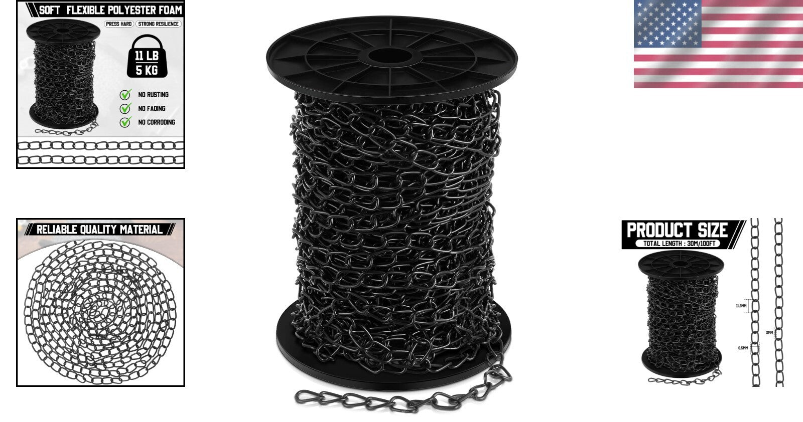 Versatile 100 ft Galvanized Steel Hanging Chain with S Hooks - Ideal for Decor