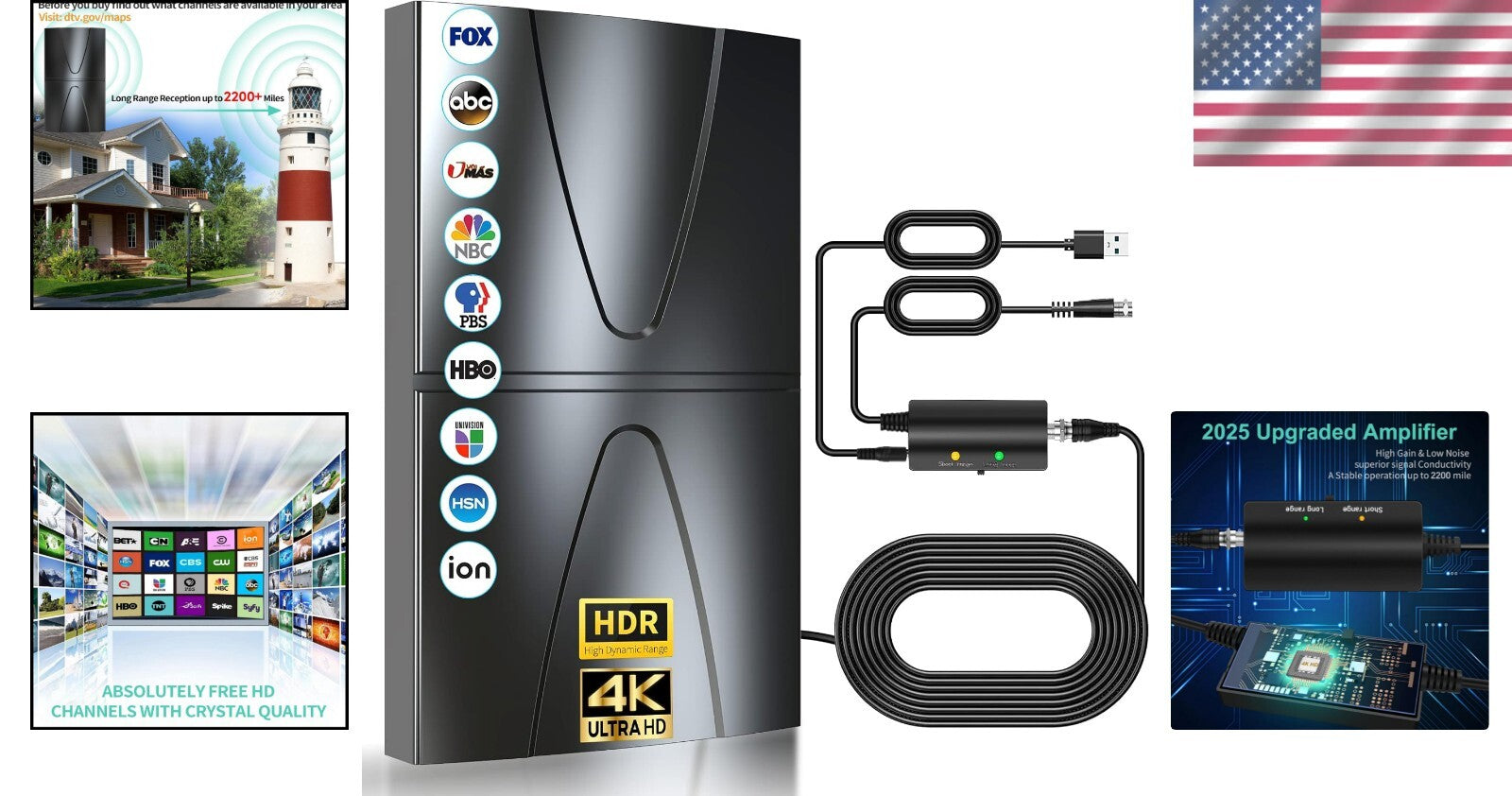 2025 Strongest 2200 Miles HDTV Antenna for Free Local Channels - 360° Reception