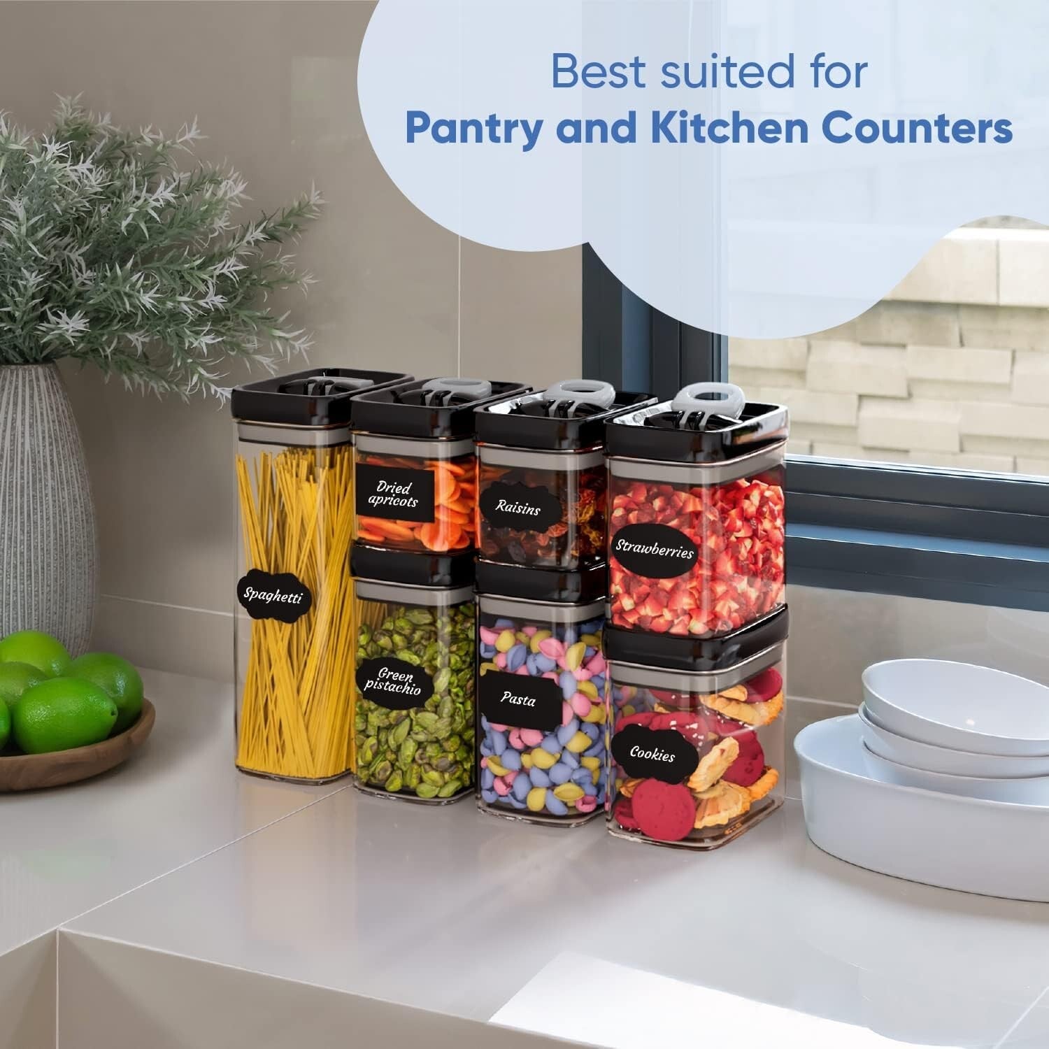 7-Piece Airtight Food Storage Containers Set - Jet Black with Flip Top Lids