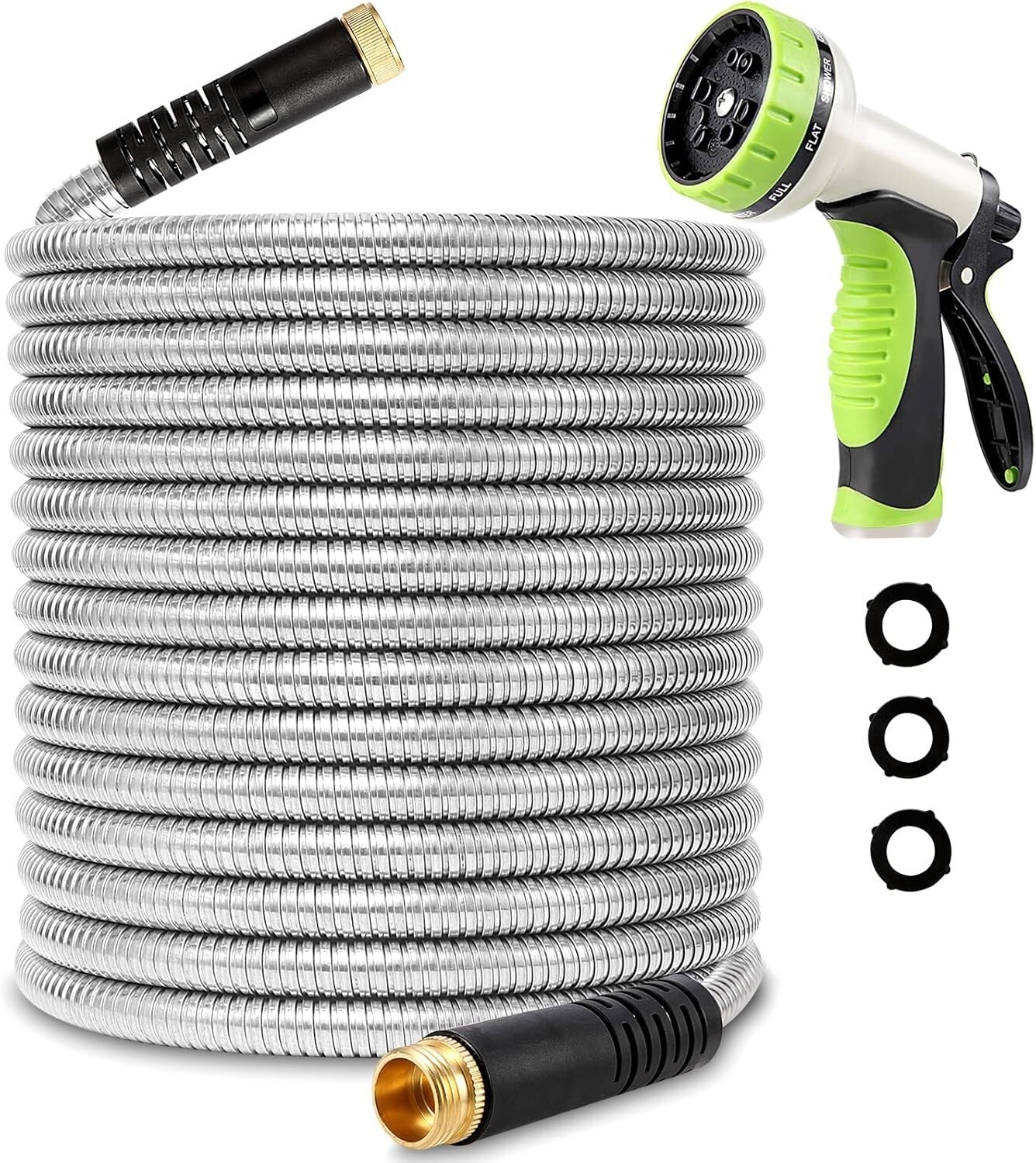 75ft Heavy Duty Stainless Steel Garden Hose - No Kink, Lightweight & Versatile