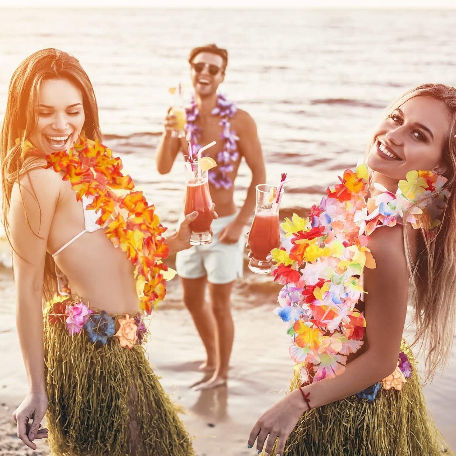 Vibrant 200 PCS Flower Lei Necklaces for Hawaiian Luau Parties & Beach Events