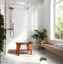 Load image into Gallery viewer, 24-Inch Teak Wood Waterproof Shower Bench with Storage Shelf &amp; Adjustable Feet