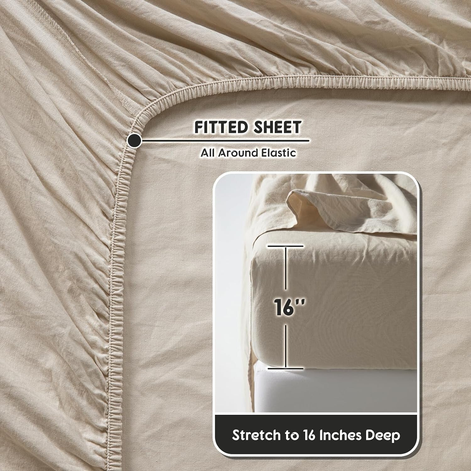 4-Piece King Size French Linen Sheets - Soft, Machine Washable & Eco-Friendly