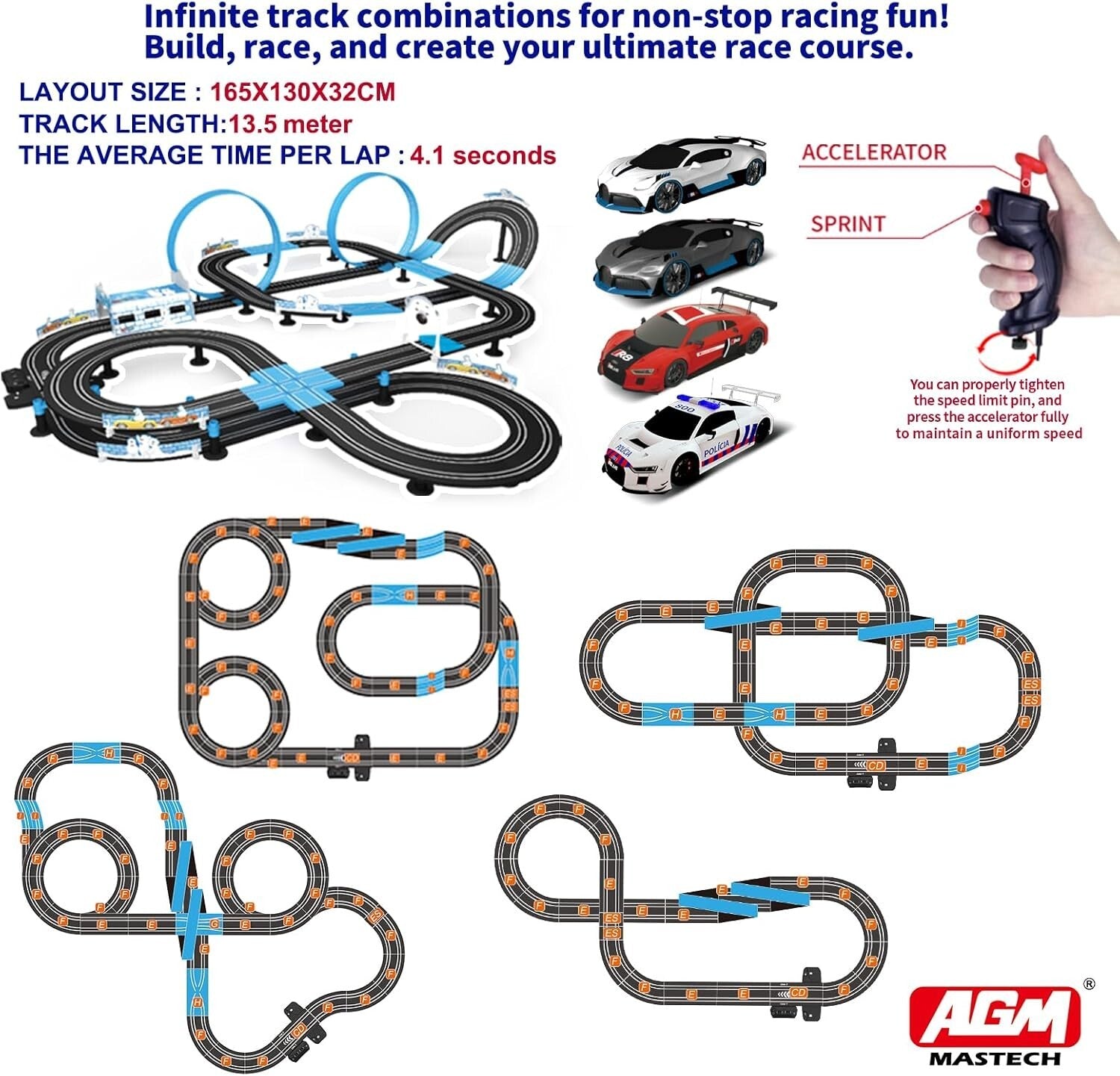 13.5M Slot Car Track Set with 4 Licensed Cars - Perfect for Family Racing Fun