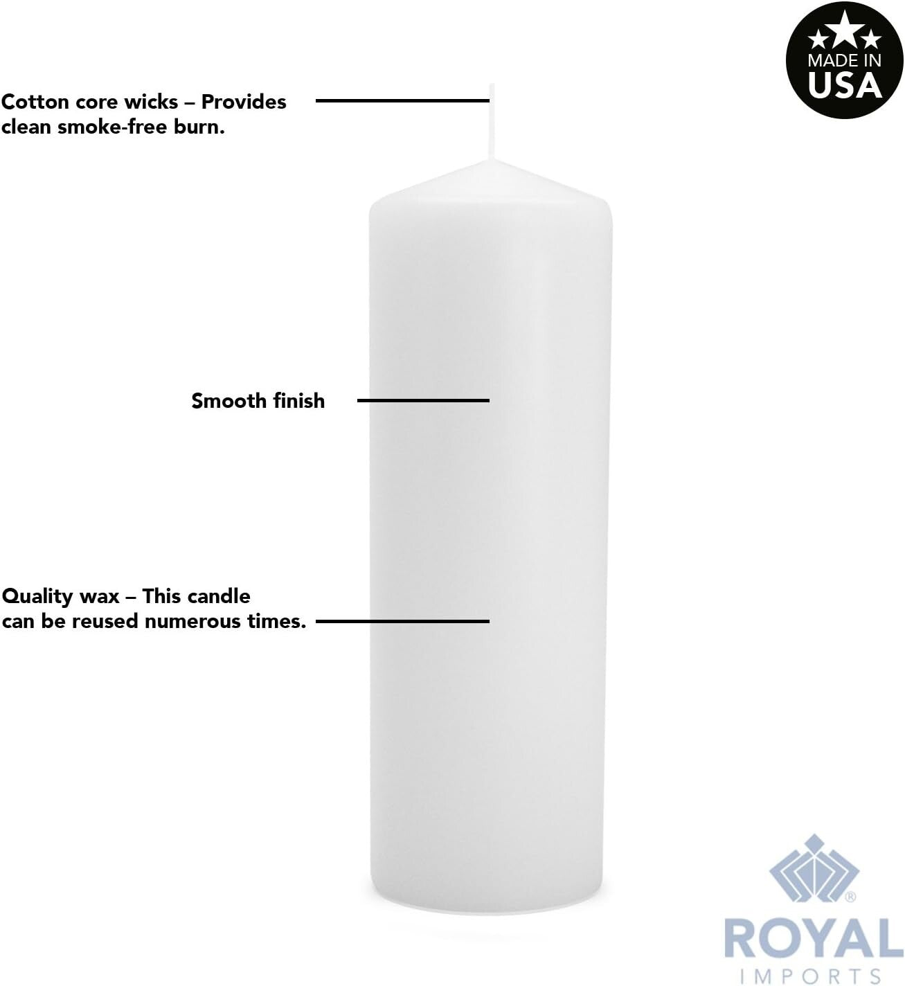 Classic 9" Unscented Pillar Candles - 100 Hours Ambient Light - Set of 6
