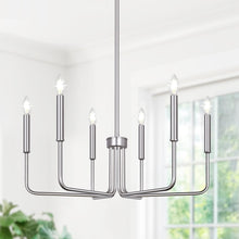 Load image into Gallery viewer, Adjustable Height 6-Light Brushed Nickel Chandelier - Modern Farmhouse Style
