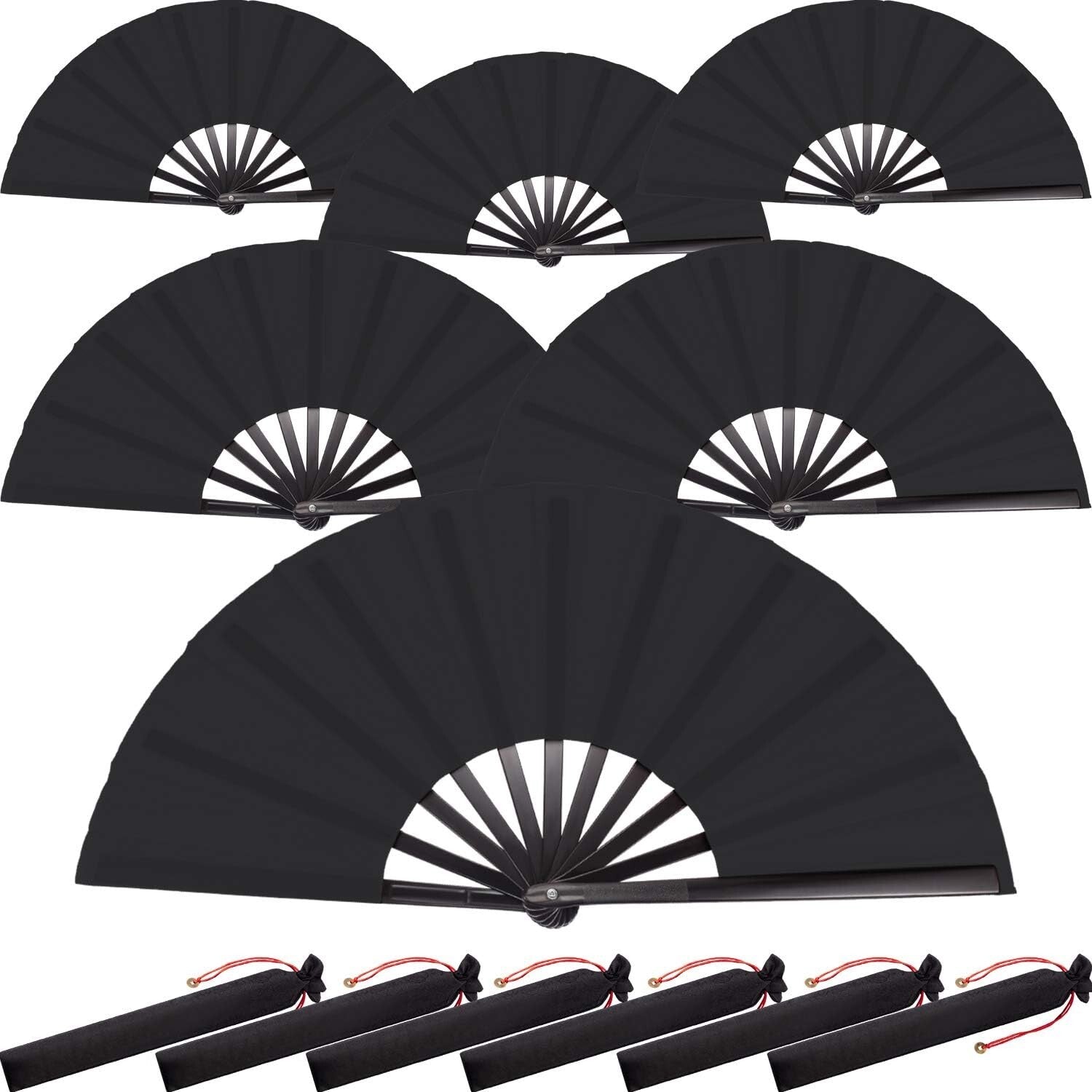 Stylish Handheld Tai Ji Fans - 6 Reusable Black Folding Fans for All Occasions