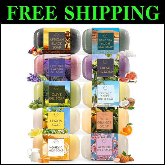 Luxurious 10pc Vegan Bar Soap Set - Natural Ingredients with Exfoliating Oils